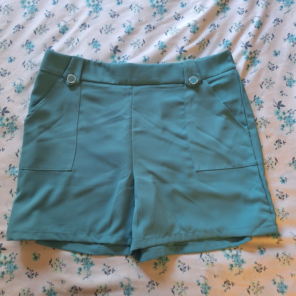 Greige Teal Women’s Shorts XL Dressy High Rise Classic Coastal, Minimalistic